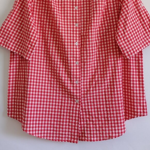 Woman Within Womons Red Gingham Plaid Casual Wear Button Up Shirt Size 18/20 - Picture 3 of 7